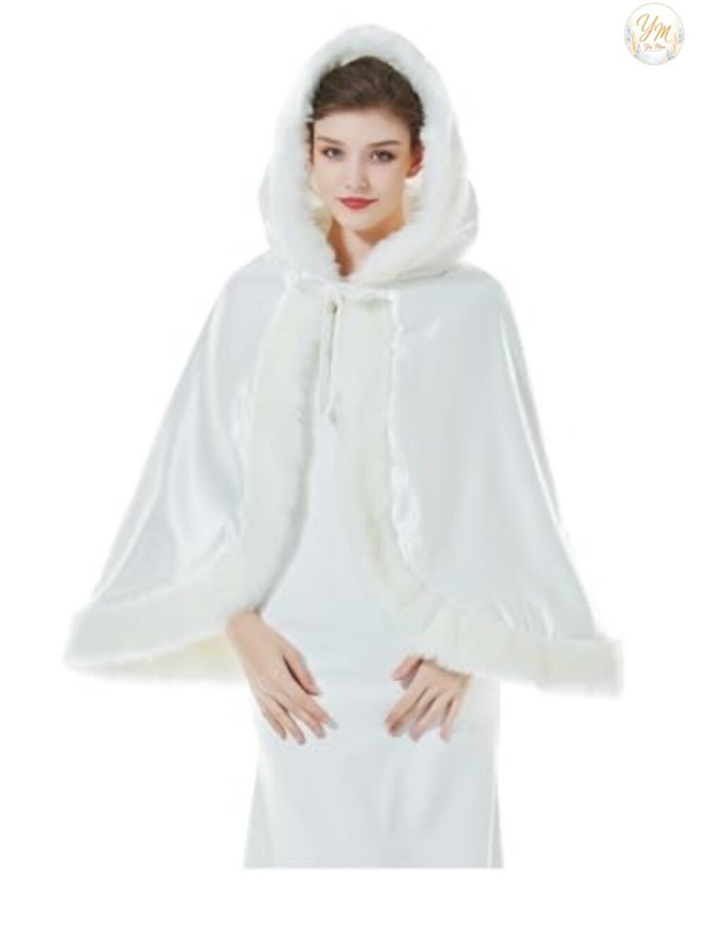 Reversible Hooded Wedding Cape Cloak with Fur Trim and Hand Muff